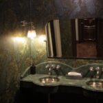 bathroom wallpaper behind sinks