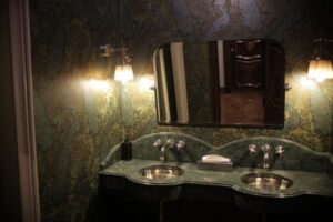 bathroom wallpaper behind sinks